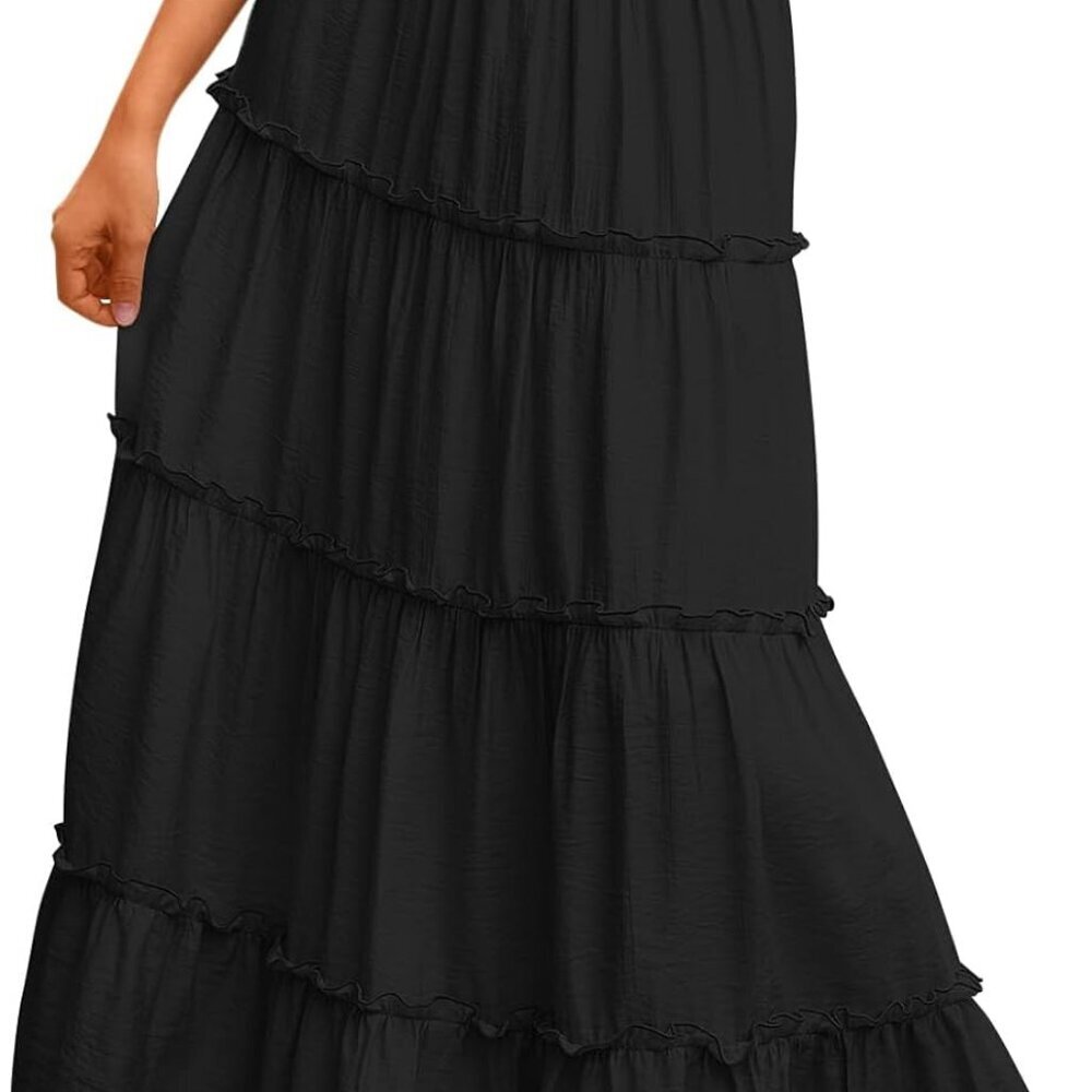 Long Skirts for Women Boho Maxi Skirt Summer Swing Tiered A-Line Elastic High Wa